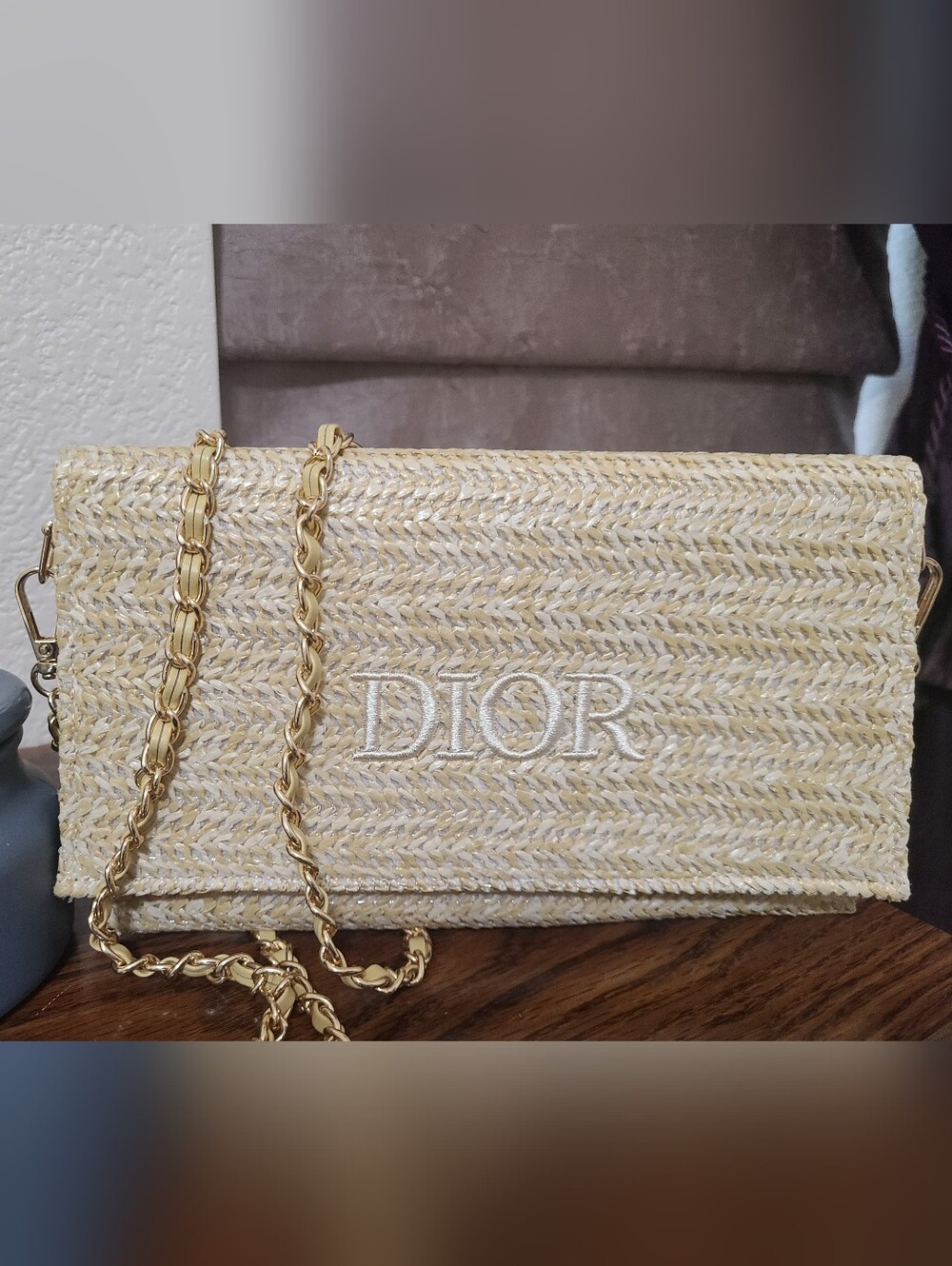 Dior woven material Chain Shoulder Bag in Natural